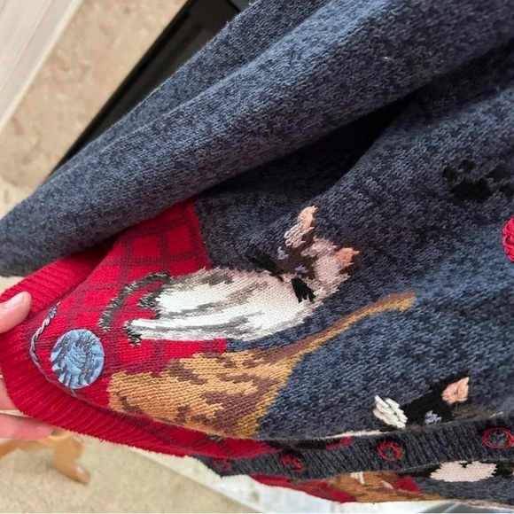 VINTAGE Cat Cardigan Size XL Blue Grey Heirloom Collectibles Ramie Cotton Blend - Picture 6 of 8